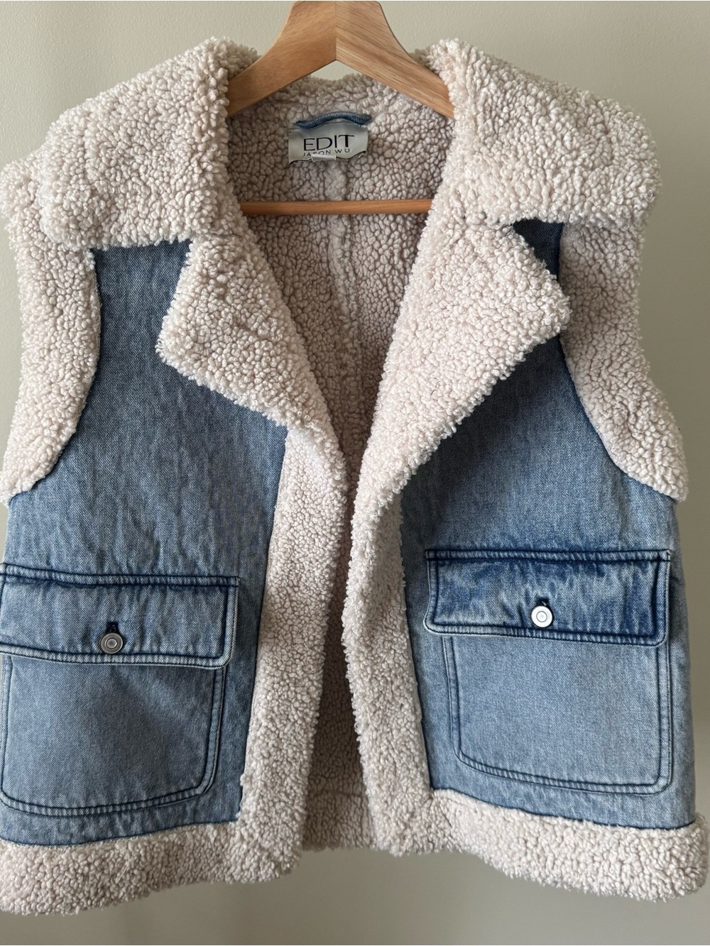 Jason Wu Cream Sherpa-Lined Light Blue Denim Vest